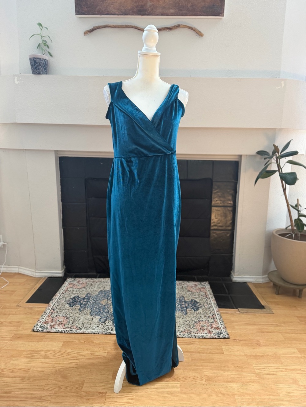 Boohoo Teal Velvet Wrap Maxi Dress